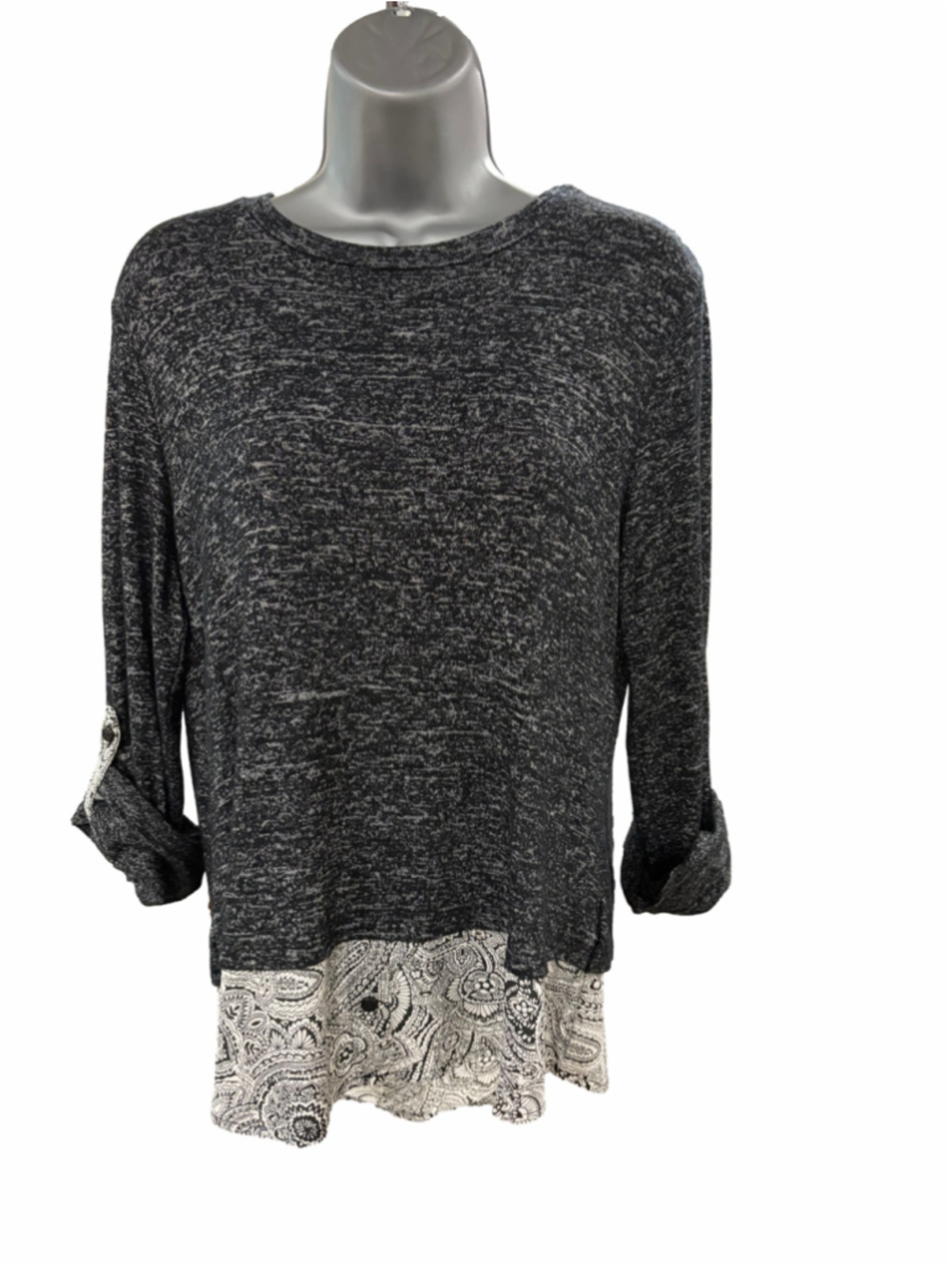 Women's Notations Tunic Top Size Small Black White Paisley Layered Look